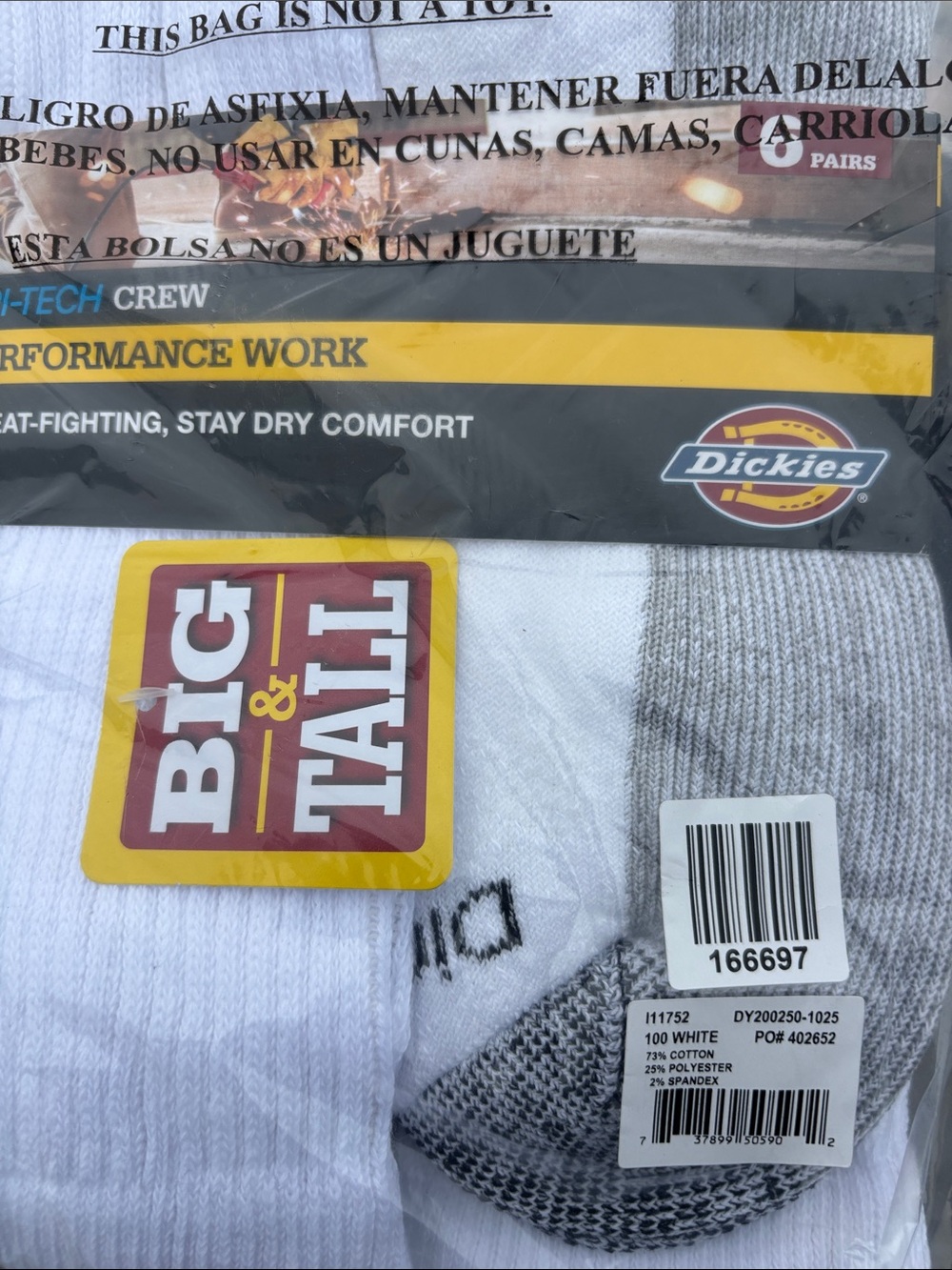 Dickies White and Gray Athletic Crew Socks - 6 Pack